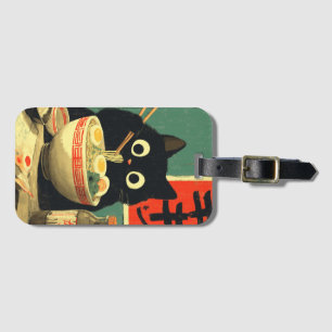 Etiqueta De Bagagem Gato Preto Engraçado Comendo Ramen