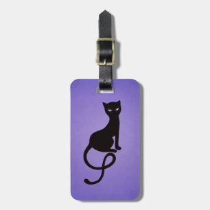 Etiqueta De Bagagem Gato preto mau gracioso roxo personalizado
