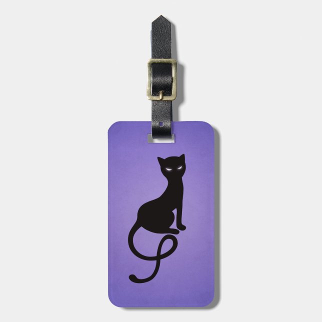 Etiqueta De Bagagem Gato preto mau gracioso roxo personalizado (Frente Vertical)
