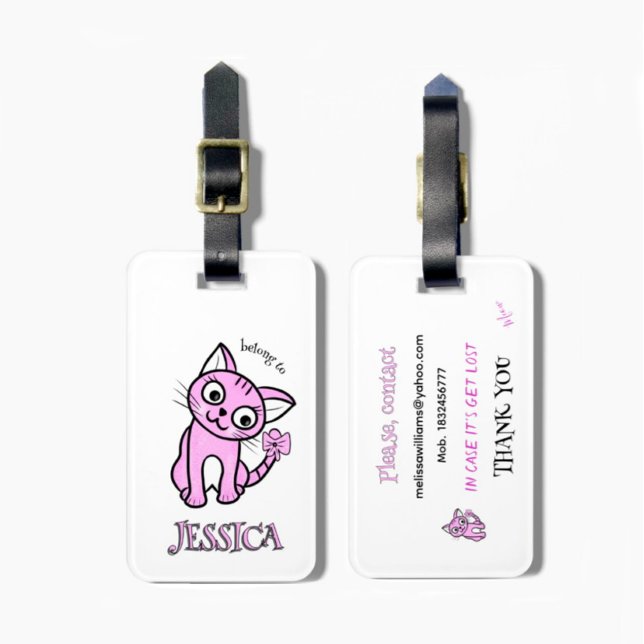 Etiqueta De Bagagem Gato rosa (Criador carregado)