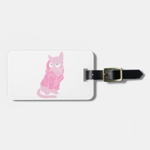 Etiqueta De Bagagem Gato rosa com óculos - Escolha a cor de fundo