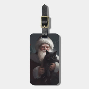 Etiqueta De Bagagem Gato Tuxedo Com Natal Festivo Do Papai Noel
