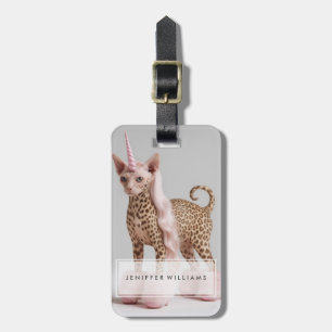 Etiqueta De Bagagem Gato Unicórnio Leopardo Glam em Saltos de Pelúcia