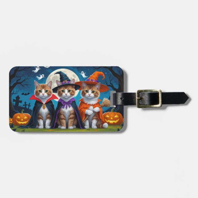 Etiqueta De Bagagem Gatos Abissinérgicos Pumpkin Halloween Engraçado (Frente Horizontal)