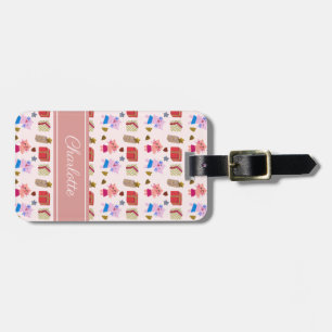 Etiqueta De Bagagem Gatos e padrões de presentes e crianças   Rosa