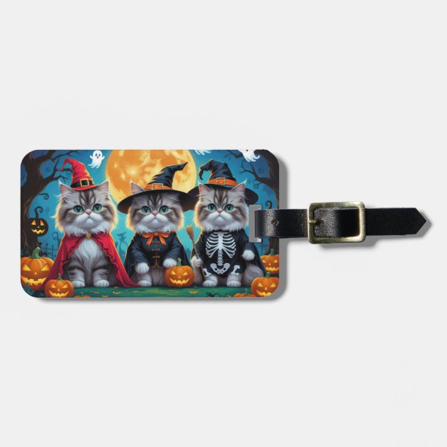 Etiqueta De Bagagem Gatos Persa Pumpkin Halloween Engraçado (Frente Horizontal)