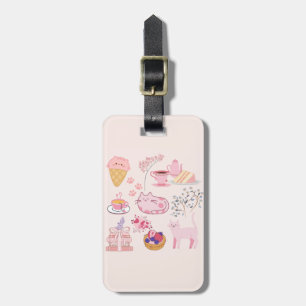 Etiqueta De Bagagem Gatos Rosa de Chá da Tarde