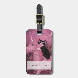 Etiqueta De Bagagem Gatos Unicórnios Glamourosos Sob a Cidade Reluzent