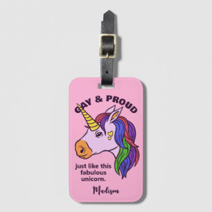 Etiqueta De Bagagem Gay de Texto Personalizado Unicorn