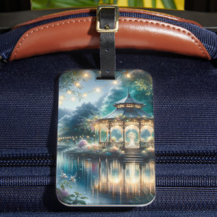 Etiqueta De Bagagem Gazebo do Jardim Encantado Reflexo do Crepúsculo
