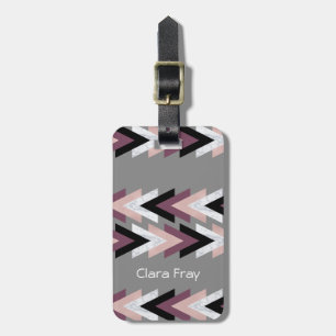 Etiqueta De Bagagem geométrica roxa rosa de mármore branco, azul esc