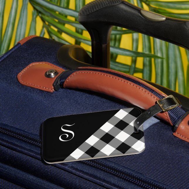 Etiqueta De Bagagem Geométrico Geométrico Chic Monograma Preto Búfalo  (Frente Insitu 3)