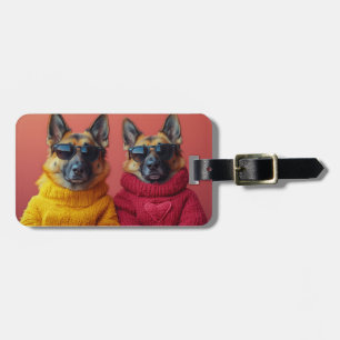 Etiqueta De Bagagem German shepherd com Dia de os namorados de Rosas c