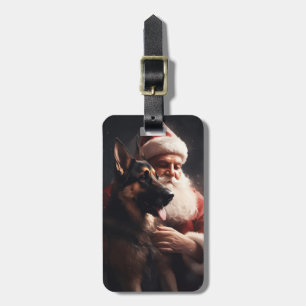 Etiqueta De Bagagem German shepherd com Papai Noel Natal Festivo