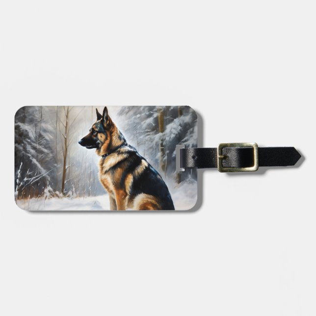 Etiqueta De Bagagem German shepherd Deixar nevar no Natal (Frente Horizontal)