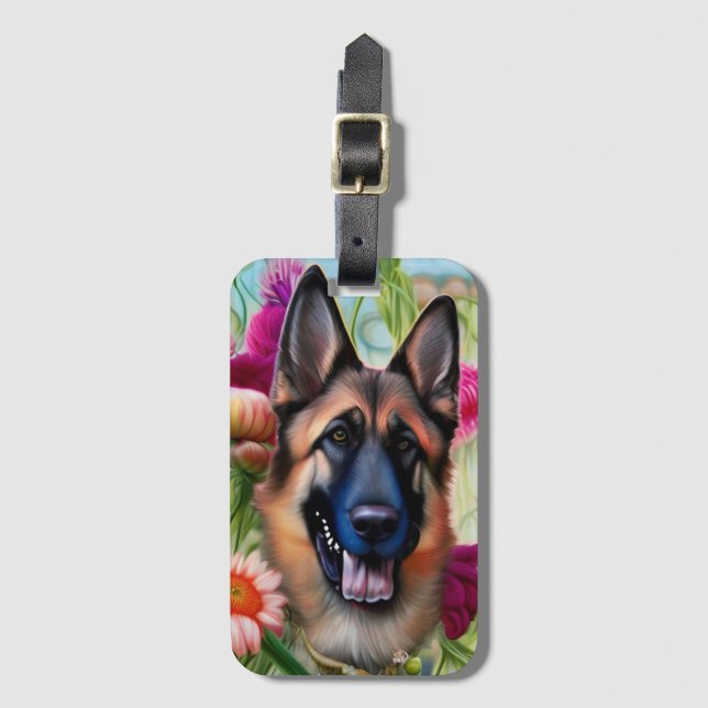 Etiqueta De Bagagem German shepherd no Jardim (Frente Vertical)