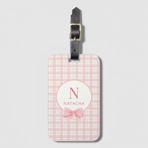 Etiqueta De Bagagem Gingham de Xadrez rosa-branca