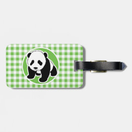 Etiqueta De Bagagem Gingham Verde - Panda Fofa