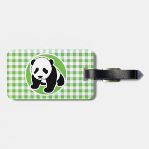 Etiqueta De Bagagem Gingham Verde - Panda Fofa
