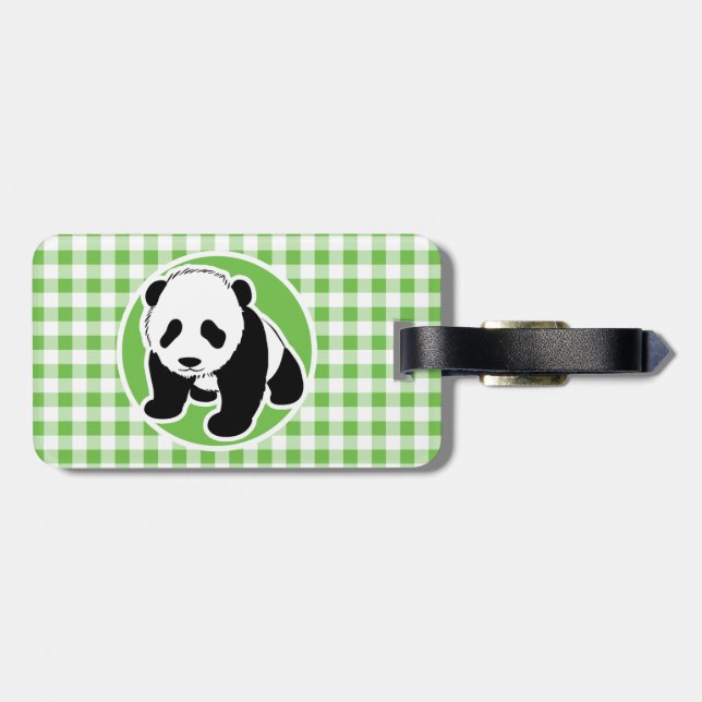 Etiqueta De Bagagem Gingham Verde - Panda Fofa (Traseira Horizontal)
