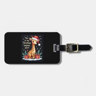 Etiqueta De Bagagem Girafa Usando Chapéu de Papai Noel Combinando Pija