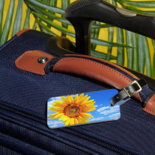 Etiqueta De Bagagem Girassol Amarelo e Abelhas no Céu Azul - Dia do V