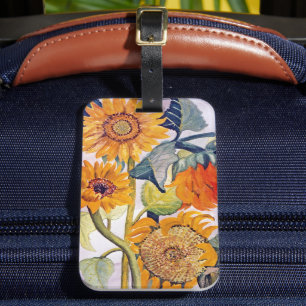 Etiqueta De Bagagem Girassol Aquarela Flor Arte