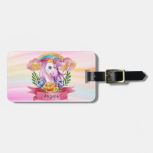 Etiqueta De Bagagem Girls Cute Purple Unicorn Rainbow Nome Personaliza