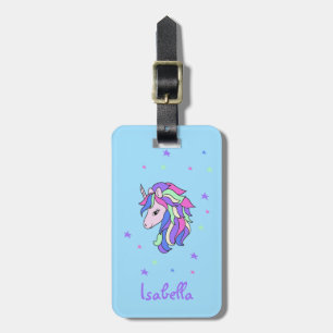 Etiqueta De Bagagem Girls Cute Rainbow Magical Unicorn & Custom Name