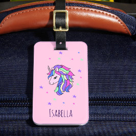 Etiqueta De Bagagem Girls Cute Rainbow Magical Unicorn & Custom Name