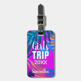 Etiqueta De Bagagem Girls Trip 20XX, Folhas Coloridas Tropicais