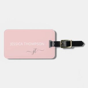Etiqueta De Bagagem Girly Blush Pink Modern Monograma Nome Simples