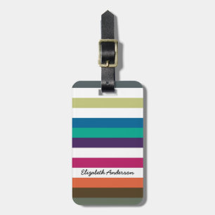 Etiqueta De Bagagem Girly Bold Rainbow Grandes Stripes Horizontais e N