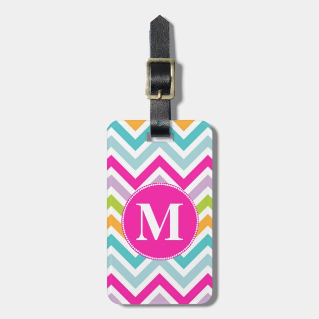 Etiqueta De Bagagem Girly Chevron Monograma Sag (Frente Vertical)