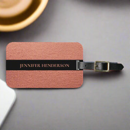 Etiqueta De Bagagem Girly Elegant Rosa cor-de-rosa Dourado Monograma V