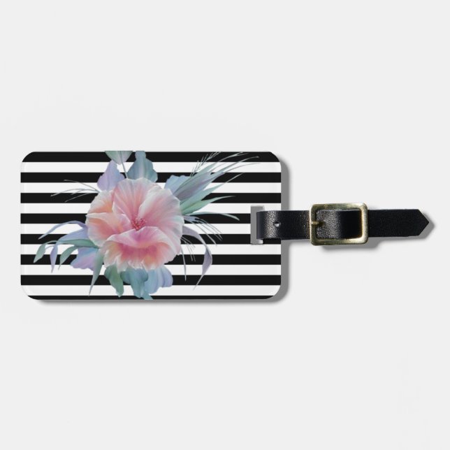 Etiqueta De Bagagem Girly Modern Chic Flowers , Stripes (Frente Horizontal)