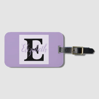 Etiqueta De Bagagem Girly Monogramas e Nome roxo rosa Bagagem