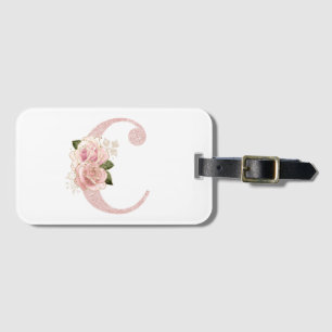 Etiqueta De Bagagem Girly Pale Rosa Dourada Glitter Monograma Floral C