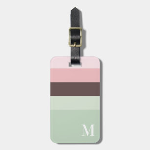 Etiqueta De Bagagem Girly Pink, Green Brown Striped Monograma