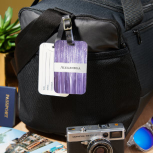 Etiqueta De Bagagem Girly Purple Glam Glitzy Tinsel Stripes