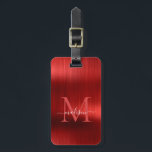 Etiqueta De Bagagem Glam Monograma do Script de Folha Metálica Vermelh<br><div class="desc">Magnética Vermelha Moderna Escovada de Folha Metálica Escorregada Monograma Saco de Corte</div>