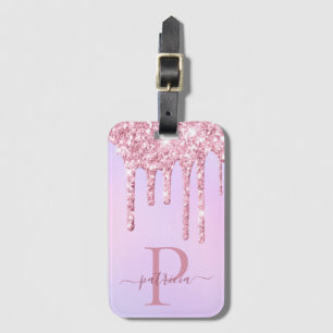 Etiqueta De Bagagem Glam Pink Glitter Drives Monograma Elegante