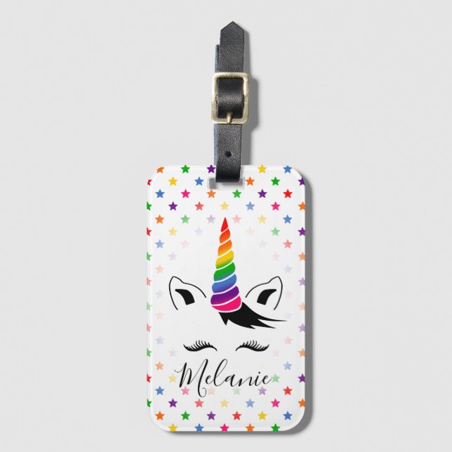 Etiqueta De Bagagem Glam Rainbow Unicorn (Frente Vertical)