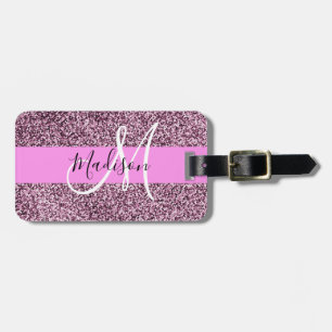 Etiqueta De Bagagem Glam Rosa e Glitter Violeta Faixa com Nome Monogra
