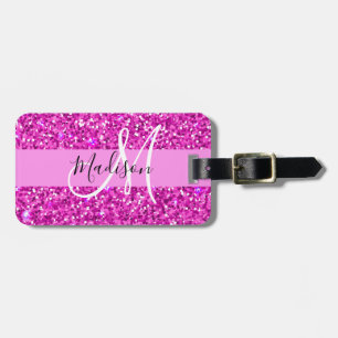 Etiqueta De Bagagem Glam Rosa & Magenta Brilho Brilho Monograma Nome