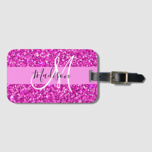 Etiqueta De Bagagem Glam Rosa & Magenta Brilho Brilho Monograma Nome
