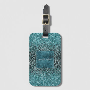 Etiqueta De Bagagem Glam Turquoise Azul Azul-Leopardo - Impressão Lí