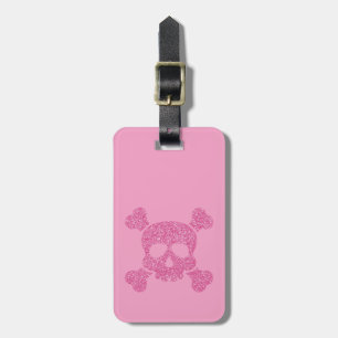 Etiqueta De Bagagem Glamorosa, cor-de-rosa, crânio e ossos cruzados