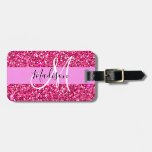 Etiqueta De Bagagem Glamour Glamouroso Glitter Rosa Brilho Monograma N