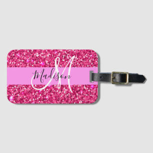 Etiqueta De Bagagem Glamour Glamouroso Glitter Rosa Brilho Nome Monogr